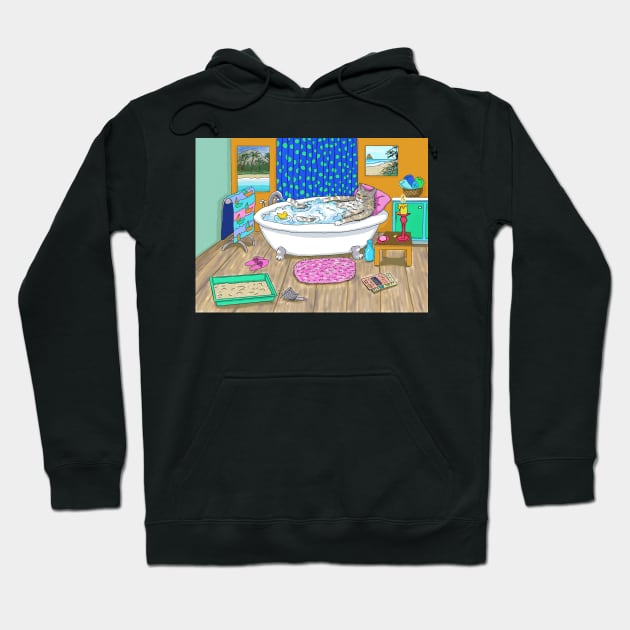 Funny cat in bath Cat 665 Hoodie by artbylucie